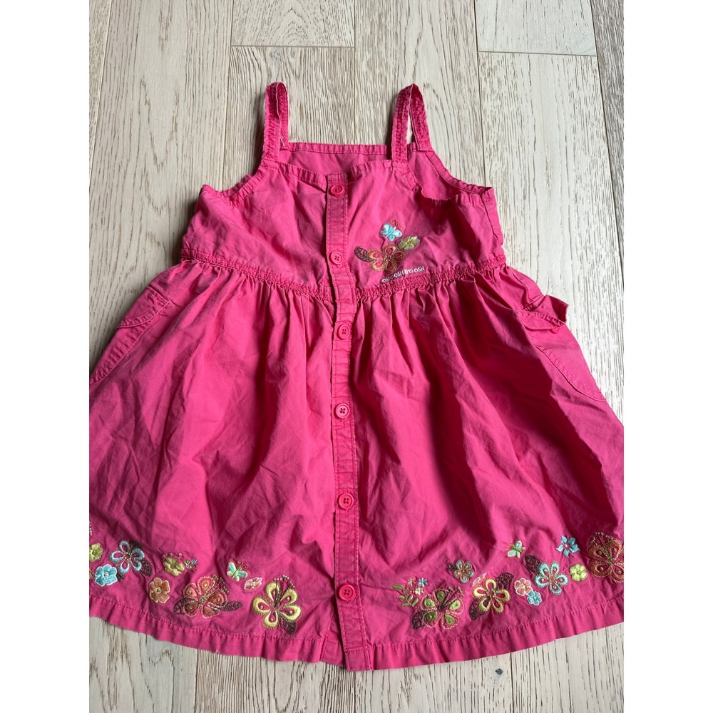 OshKosh Bgosh Girls Pink Embroidered Butterfly Floral Button Front Dress 4T